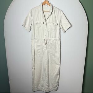Gap Women’s Short Sleeve Full Length Jumpsuit Cream White Utility Size S Pockets